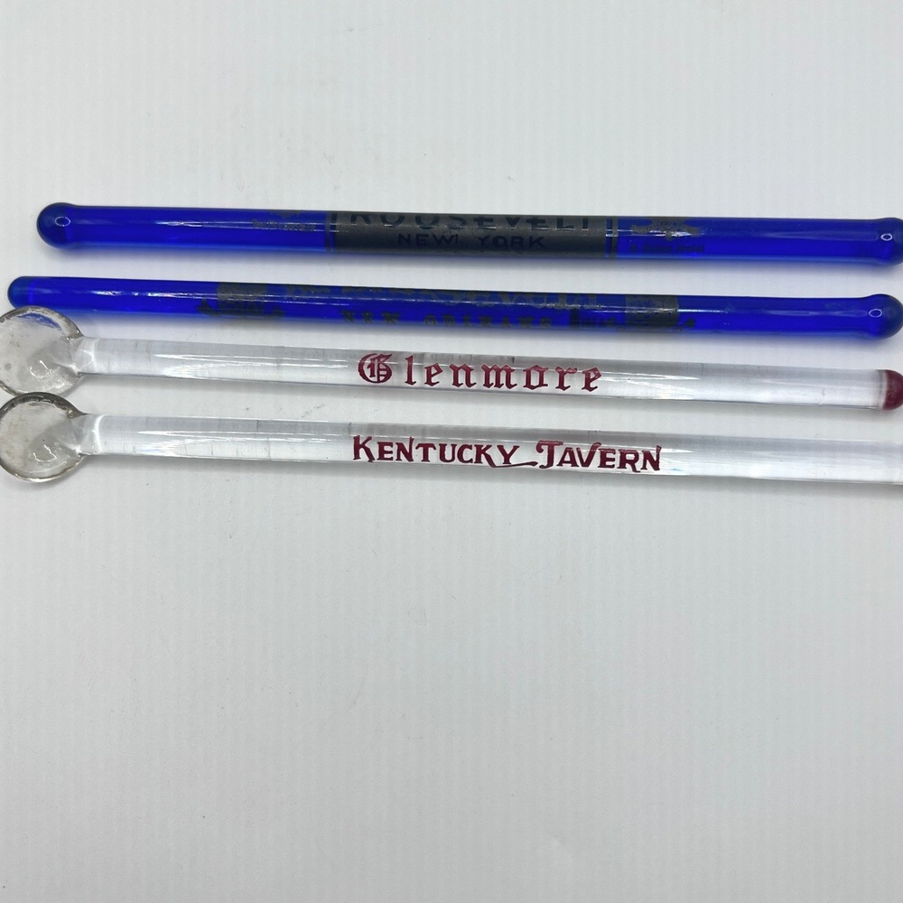 Vintage Advertising Glass Swizzle Sticks 10pc Multi Excellent Barware Set - Picture 3 of 5